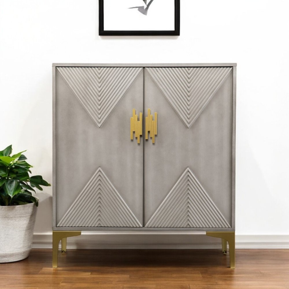 32" Gray Solid Wood Sideboard with Two Doors