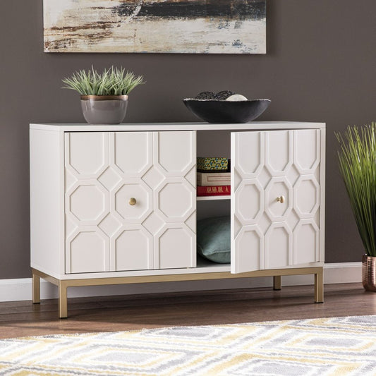 40" White Carved Geometric Sideboard with Two Doors