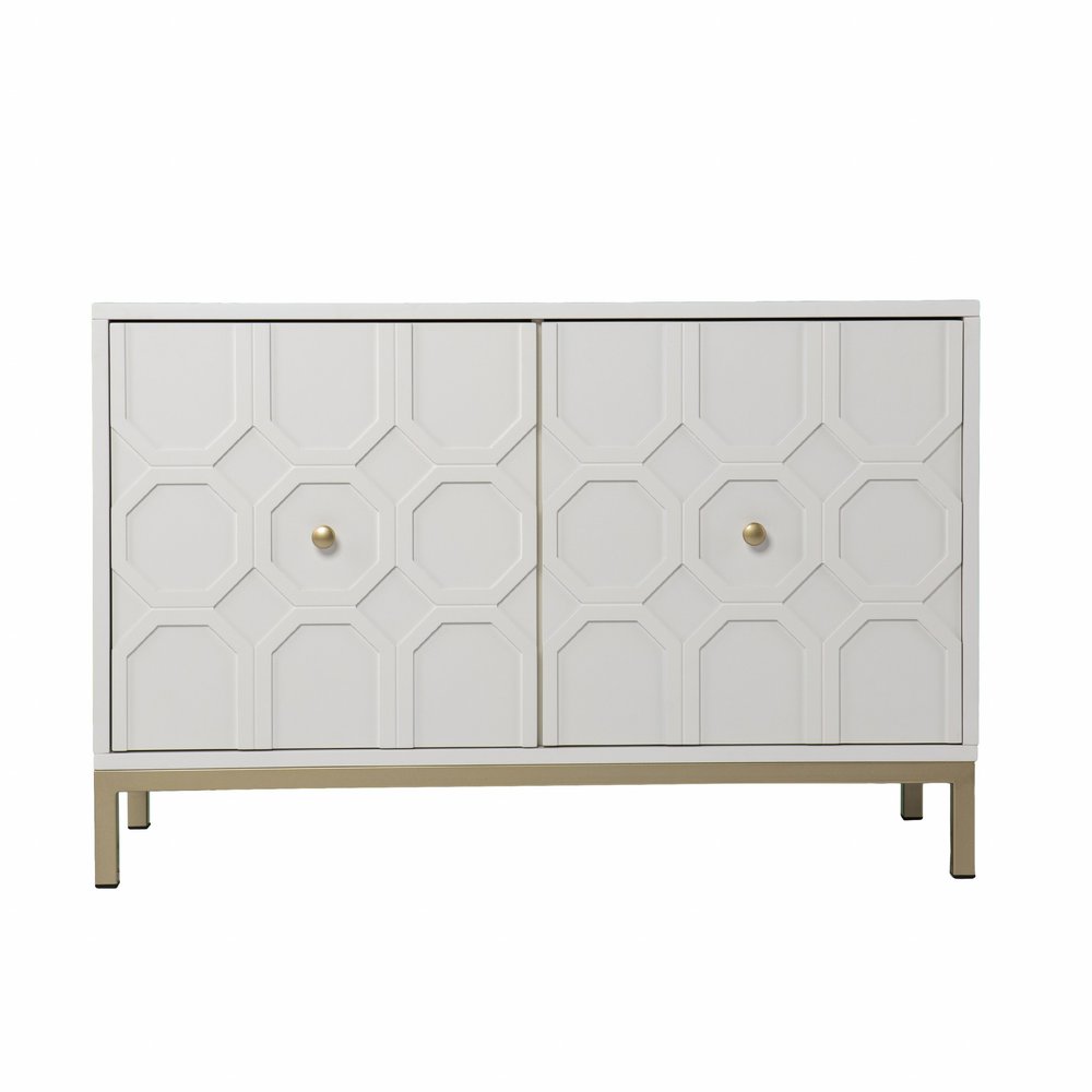 40" White Carved Geometric Sideboard with Two Doors