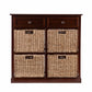 Mahogany and Seagrass Basket Storage Shelving Unit