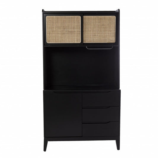 70" Black Wood Three Door Three Drawer