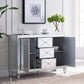 50" Silver Wood and Glass Three Drawer Credenza with Two Doors