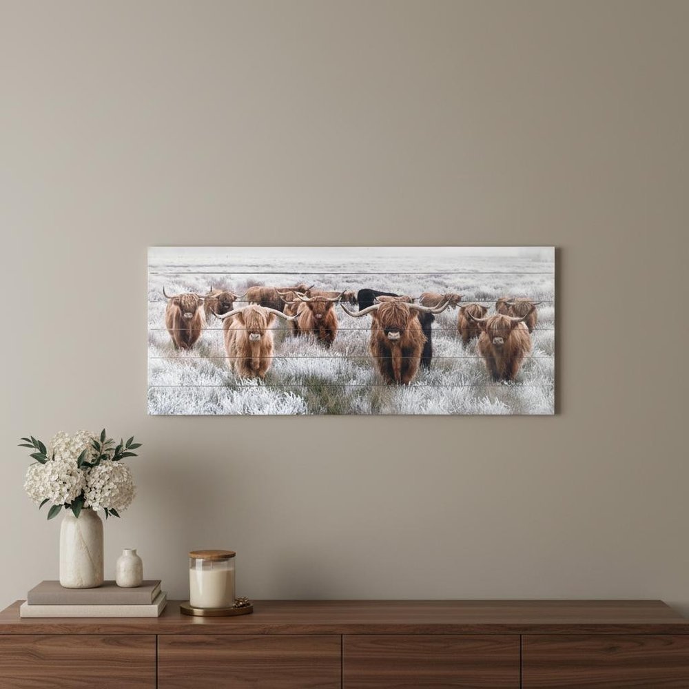 Angelic Highland Cow Herd Wood Plank Wall Art