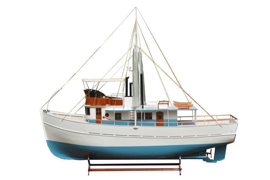 110" Blue And White Solid Wood Hand Painted Model Boat