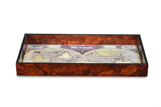 World Map Vintage Burlwood Serving Tray