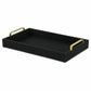 16" Black Wood And Linen Serving Tray With Handles