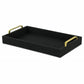 16" Black Wood And Linen Serving Tray With Handles