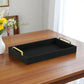 16" Black Wood And Linen Serving Tray With Handles