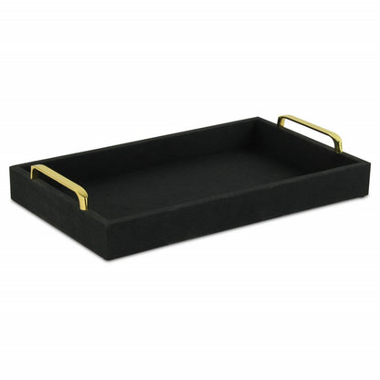 16" Black Wood And Linen Serving Tray With Handles