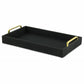 16" Black Wood And Linen Serving Tray With Handles