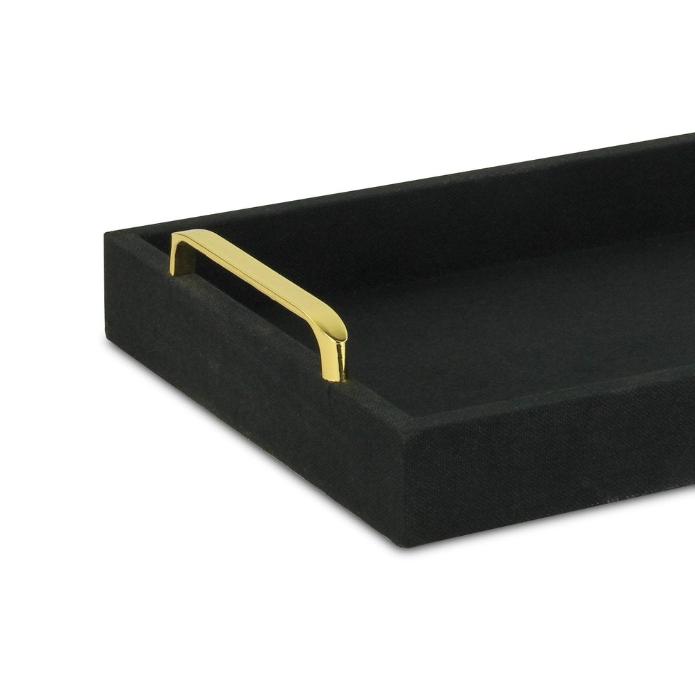 16" Black Wood And Linen Serving Tray With Handles