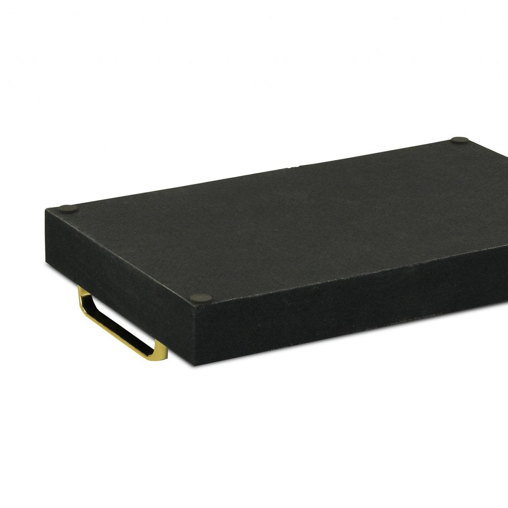 16" Black Wood And Linen Serving Tray With Handles