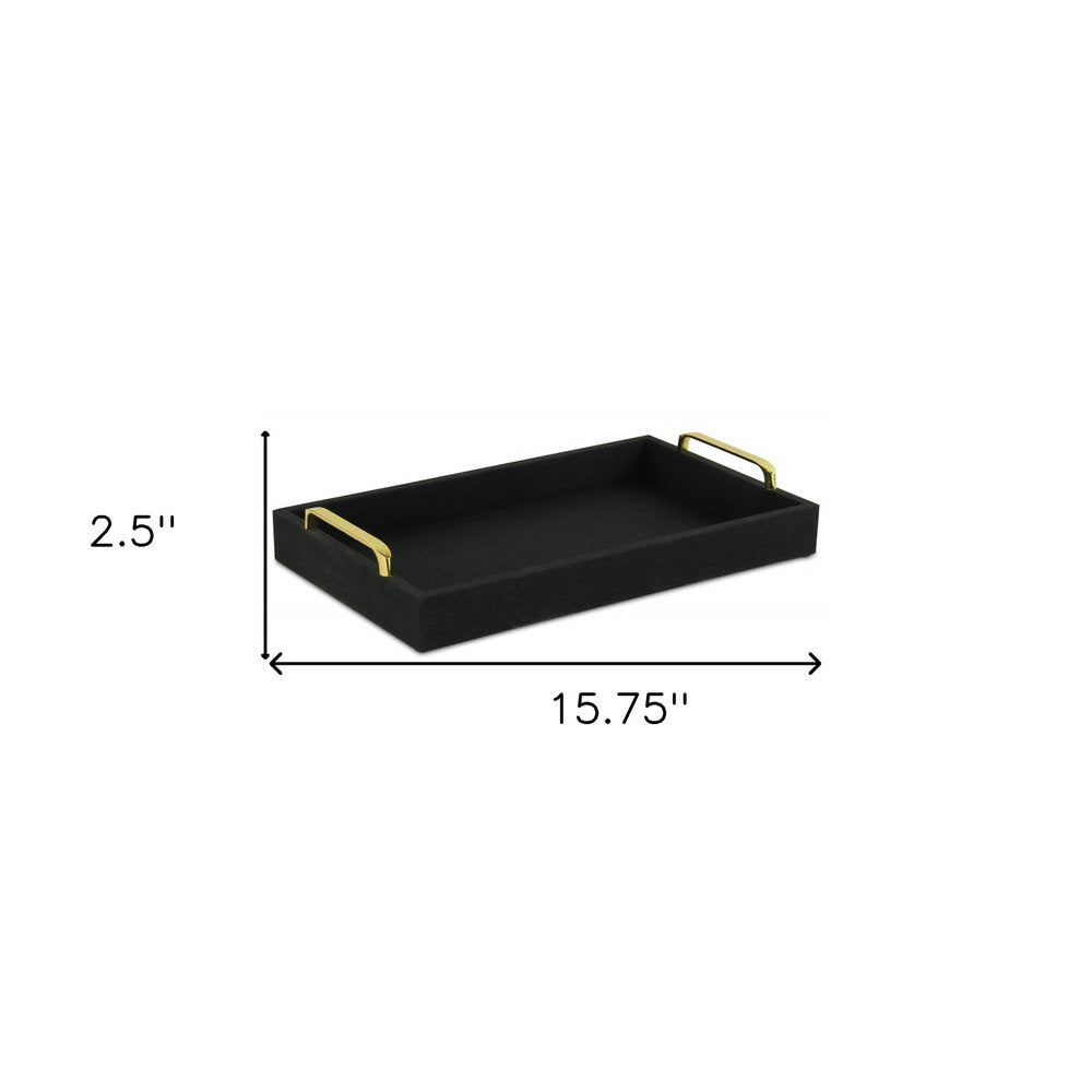16" Black Wood And Linen Serving Tray With Handles