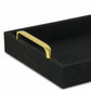 16" Black Wood And Linen Serving Tray With Handles