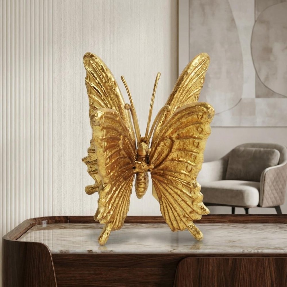 Gold Cast Iron Double Butterfly Sculpture