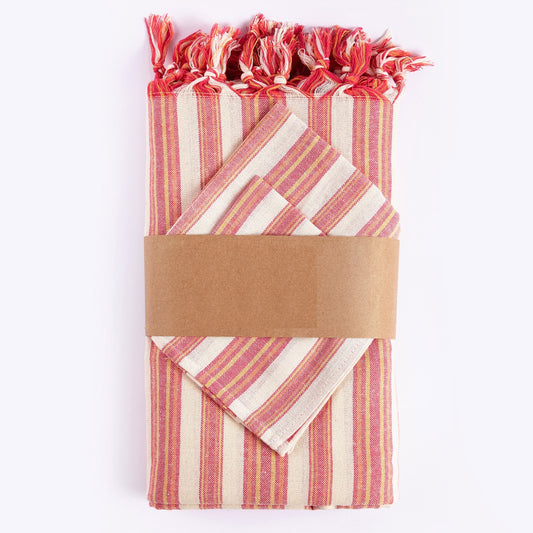 71" X 95" Red And White Striped Cotton Tablecloths