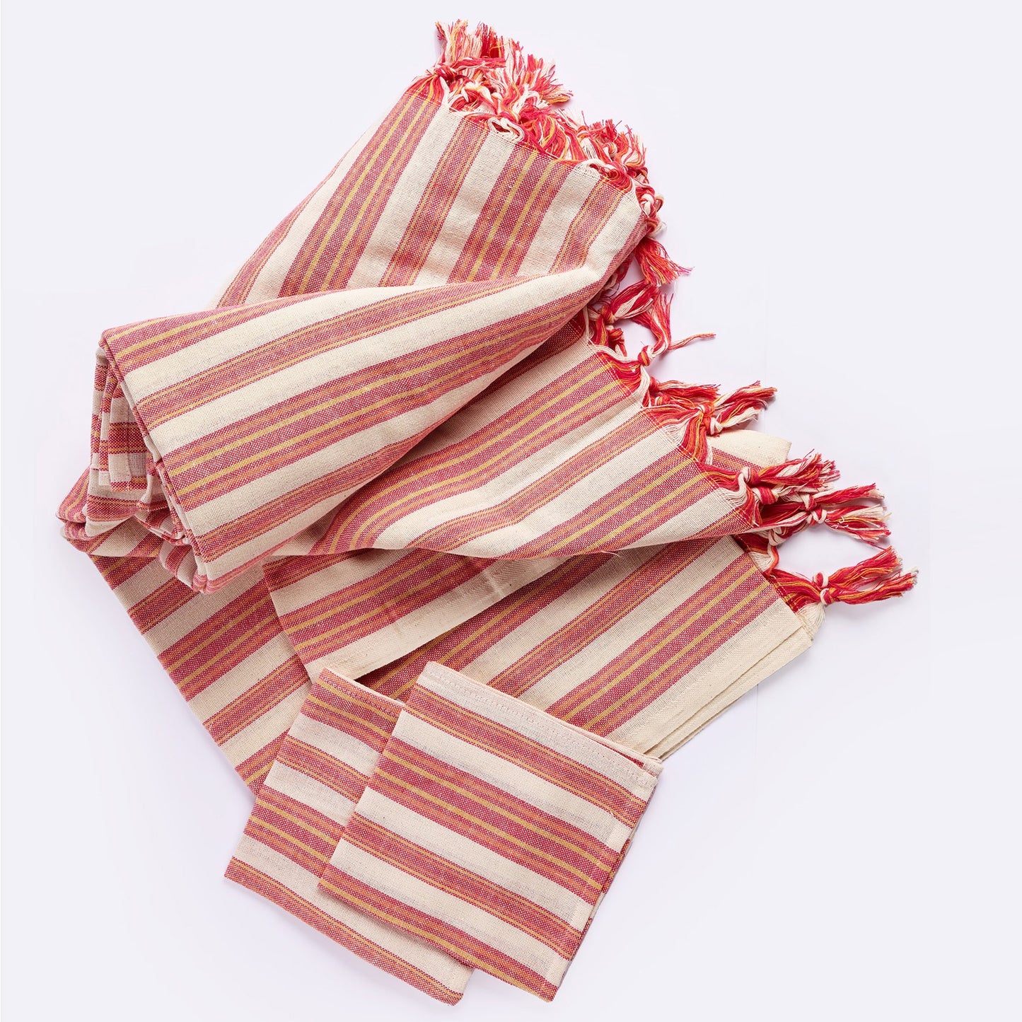 71" X 95" Red And White Striped Cotton Tablecloths