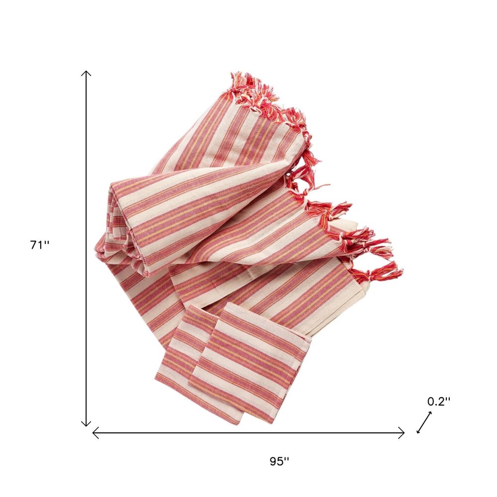 71" X 95" Red And White Striped Cotton Tablecloths