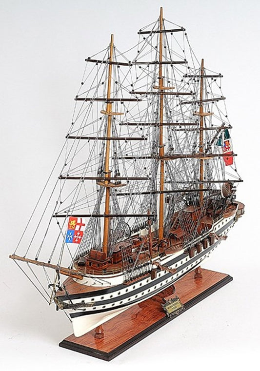 32" Black And White Solid Wood Hand Painted Boat Model Boat