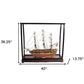 39" Wood Brown Solid Wood Hand Painted 1797 USS Constitution Large Table Top Display Case Model Boat