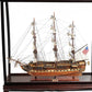39" Wood Brown Solid Wood Hand Painted 1797 USS Constitution Large Table Top Display Case Model Boat
