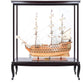 75" Black And Light Brown Solid Wood HMS Victory Boat Tabletop Sculpture With Case