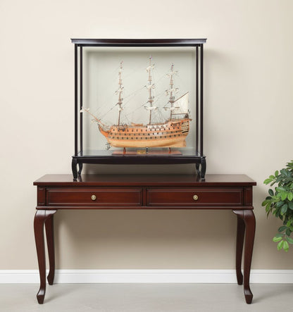 75" Black And Light Brown Solid Wood HMS Victory Boat Tabletop Sculpture With Case