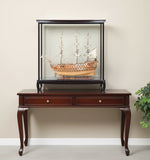 75" Black And Light Brown Solid Wood HMS Victory Boat Tabletop Sculpture With Case