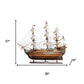 27" Wood Brown Solid Wood Hand Painted Model Boat Tabletop Sculpture