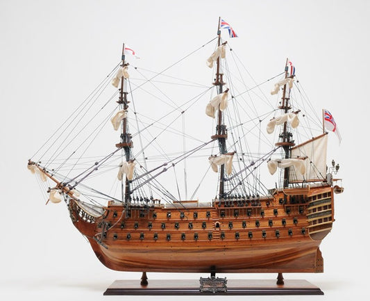 36" Brown Solid Wood Hand Painted Boat Model Boat