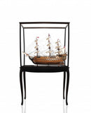 69" Brown Solid Wood Hand Painted Boat Model Boat