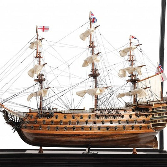 69" Brown Solid Wood Hand Painted Boat Model Boat