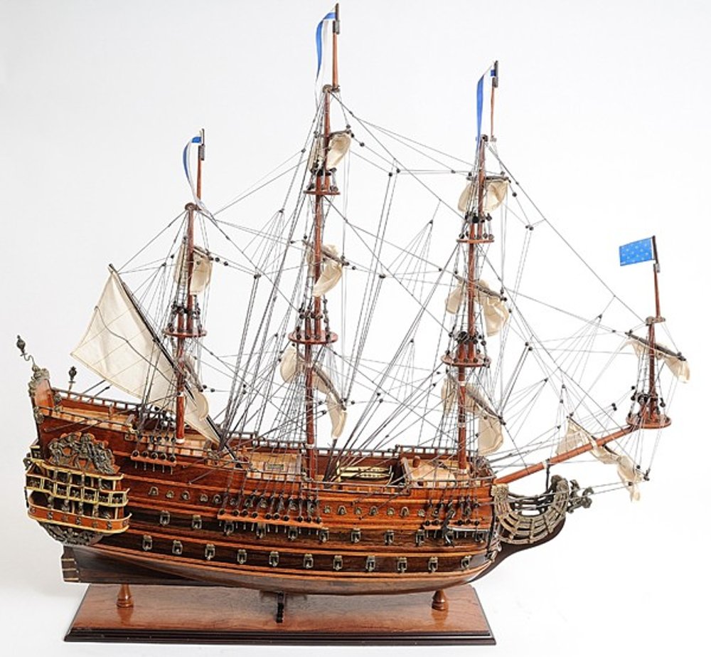 27" Wood Brown Solid Wood Hand Painted Solei Royal Medium Model Boat