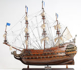 33" Brown Solid Wood Hand Painted Boat Model Boat