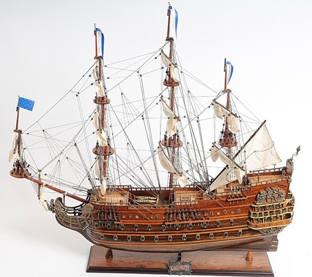 33" Brown Solid Wood Hand Painted Boat Model Boat
