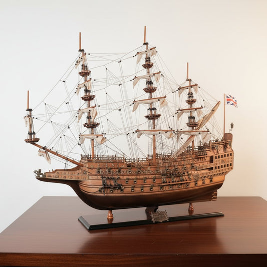 33" Wood Brown Sovereign of the Seas Hand Painted Boat Sculpture