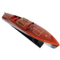 9" Blue and Brown Solid Wood Hand Painted Model Boat Tabletop Sculpture