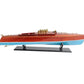9" Blue and Brown Solid Wood Hand Painted Model Boat Tabletop Sculpture
