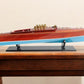 9" Blue and Brown Solid Wood Hand Painted Model Boat Tabletop Sculpture