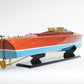 9" Blue and Brown Solid Wood Hand Painted Model Boat Tabletop Sculpture