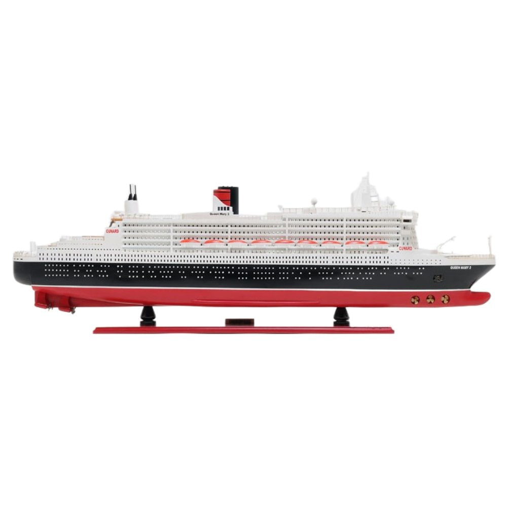 13" Black and Red RMS Queen Mary II Large Boat Hand Painted Decorative Boat
