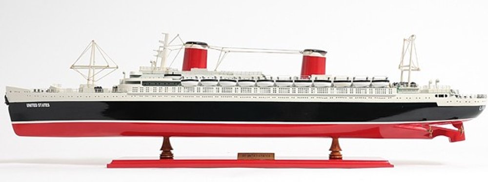 9" Black and Red Solid Wood Hand Painted SS United States 1952 Model Boat
