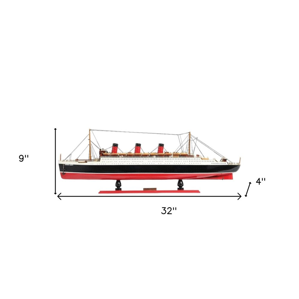 9" Black and Red Solid Wood Hand Painted SS United States 1952 Model Boat