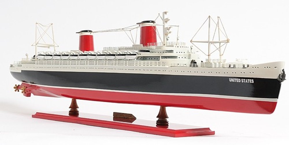 9" Black and Red Solid Wood Hand Painted SS United States 1952 Model Boat