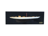 12" Black and White Solid Wood Hand Painted Shamrock V Yacht Half-Hull Model Boat