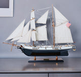 26" Black and White Solid Wood Hand Painted p-Oxybis(benzenesulfonyl hydrazide) Model Boat