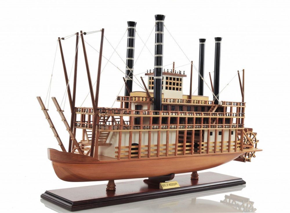 17" Wood Brown Solid Wood Hand Painted King of Mississippi Model Boat