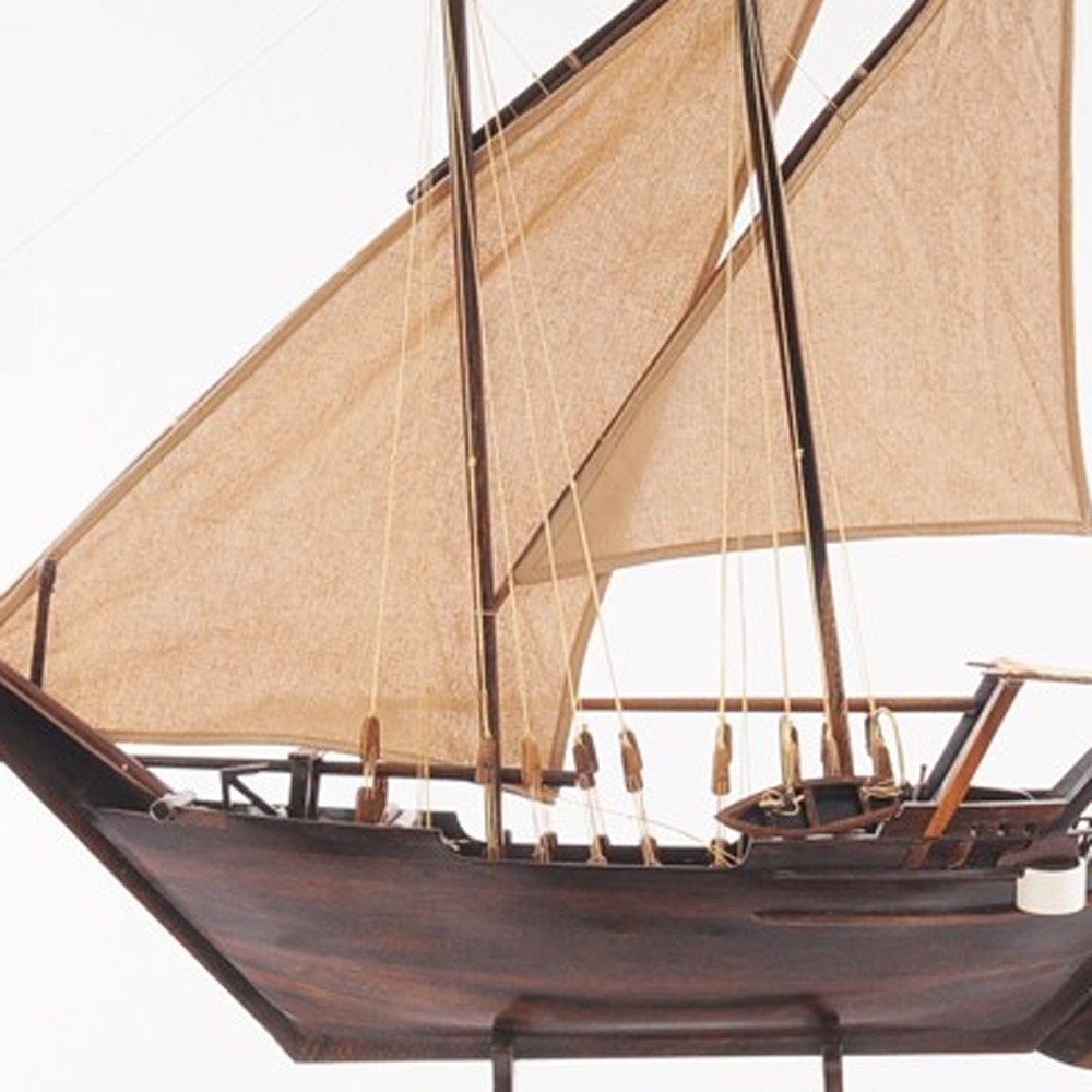 27" Wood Brown Solid Wood Hand Painted Dhow Medium Model Boat