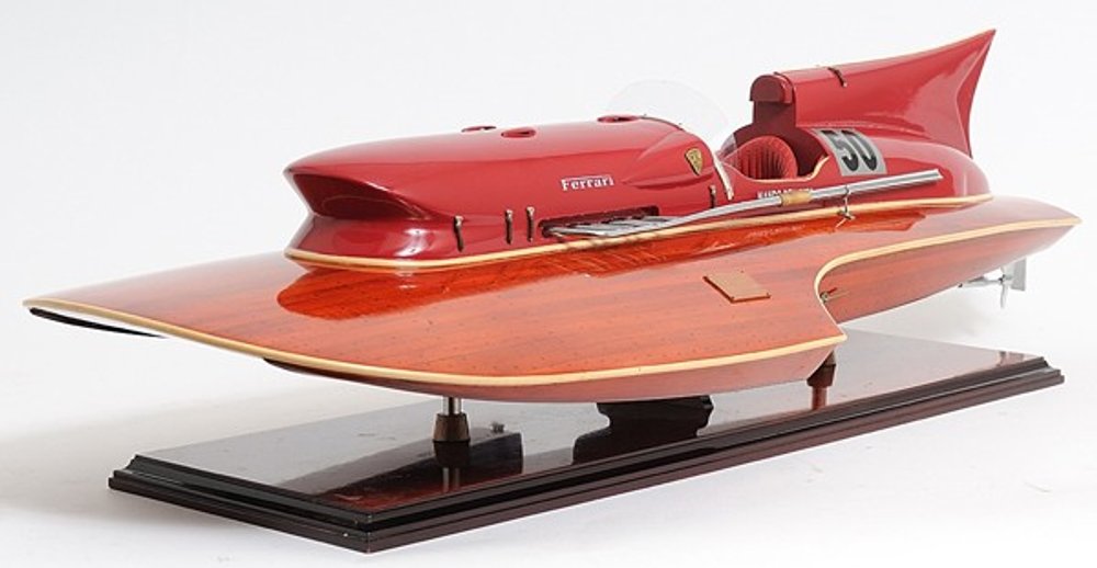10" Solid Wood Hand Painted Ferrari Hydroplane Large Model Boat