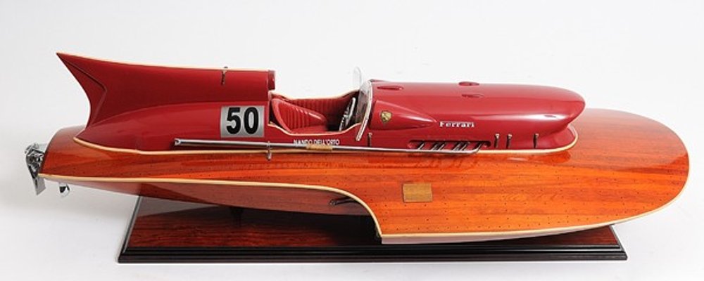 10" Solid Wood Hand Painted Ferrari Hydroplane Large Model Boat